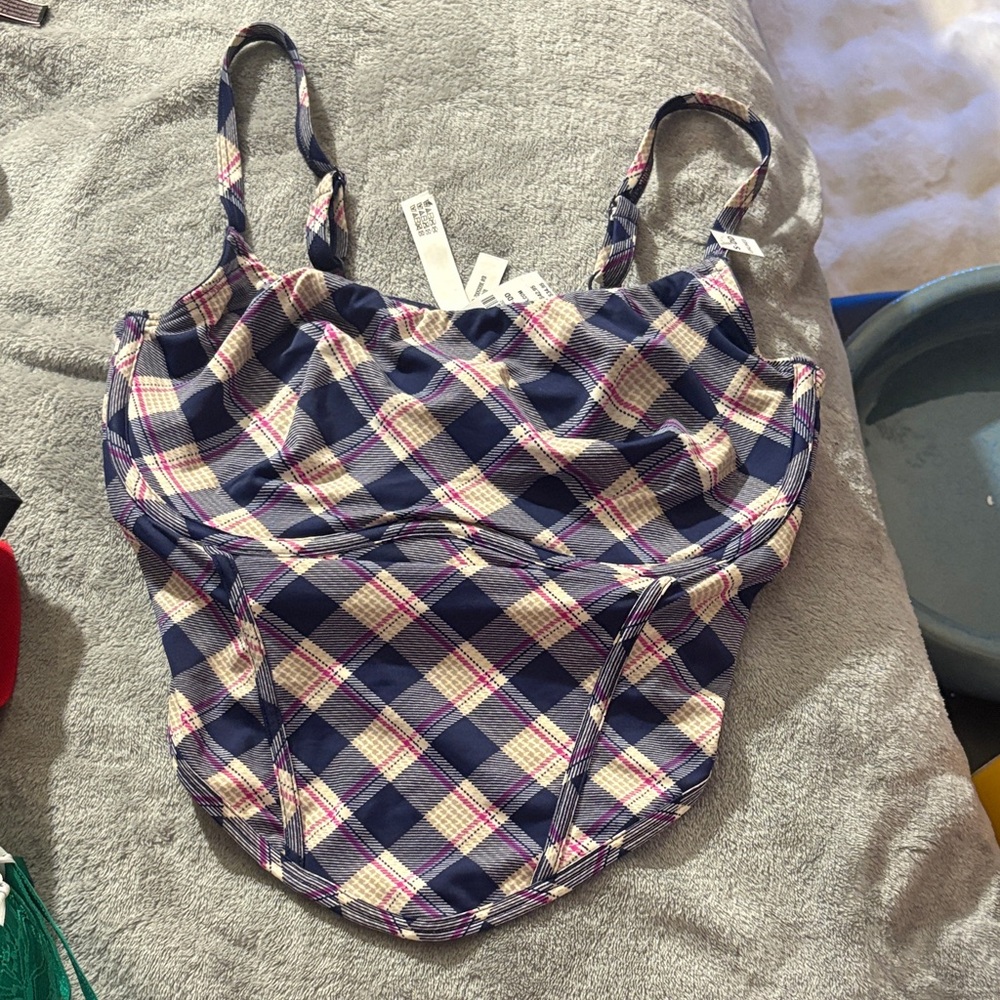 PINK Victoria's Secret Navy Plaid Cropped Cami